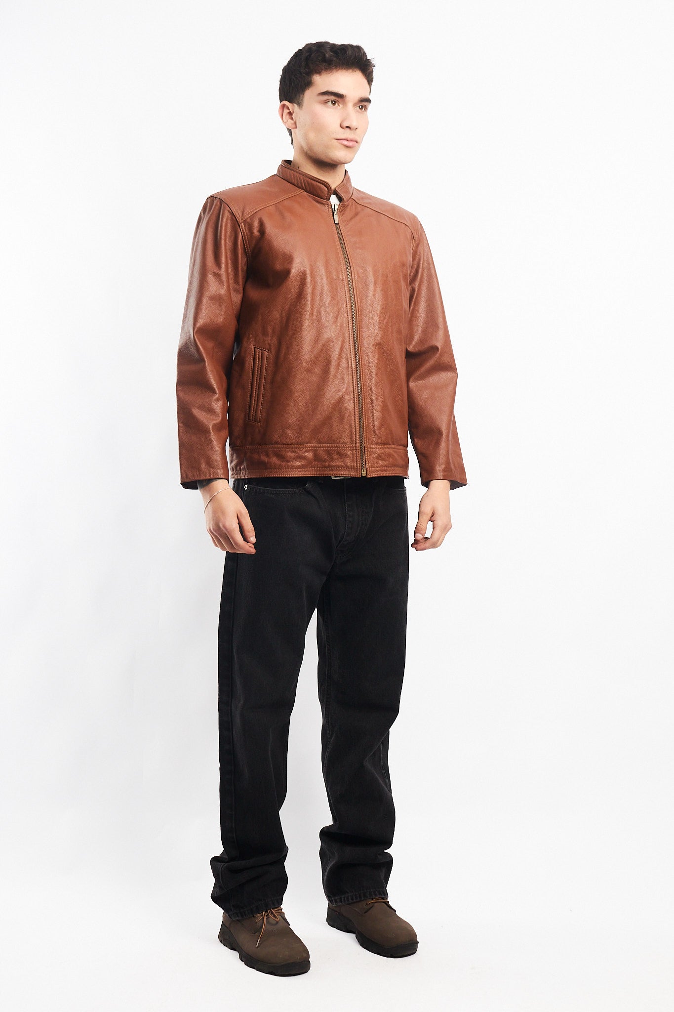 Genuine Leather Caramel Bomber Jacket (M)