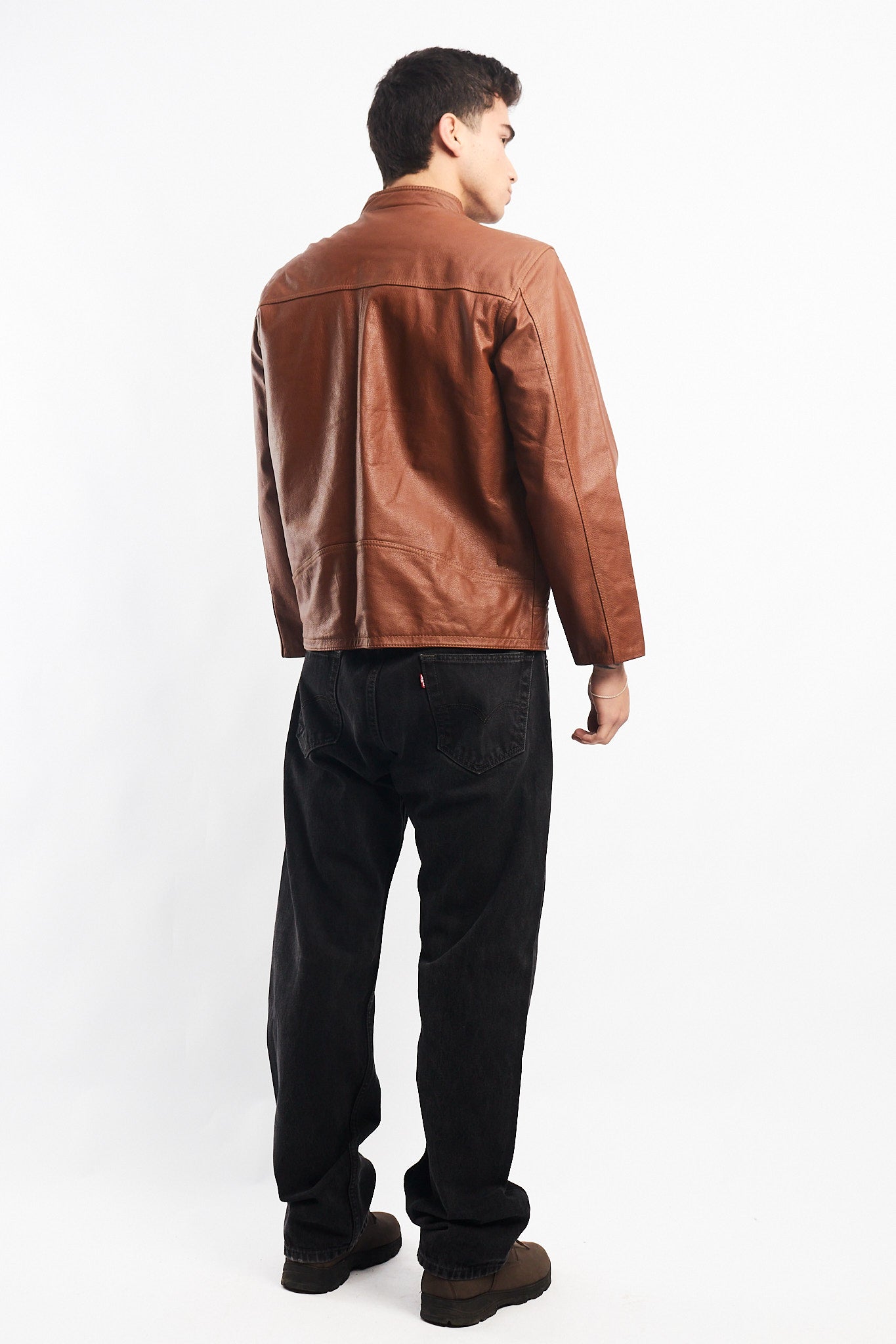 Genuine Leather Caramel Bomber Jacket (M)