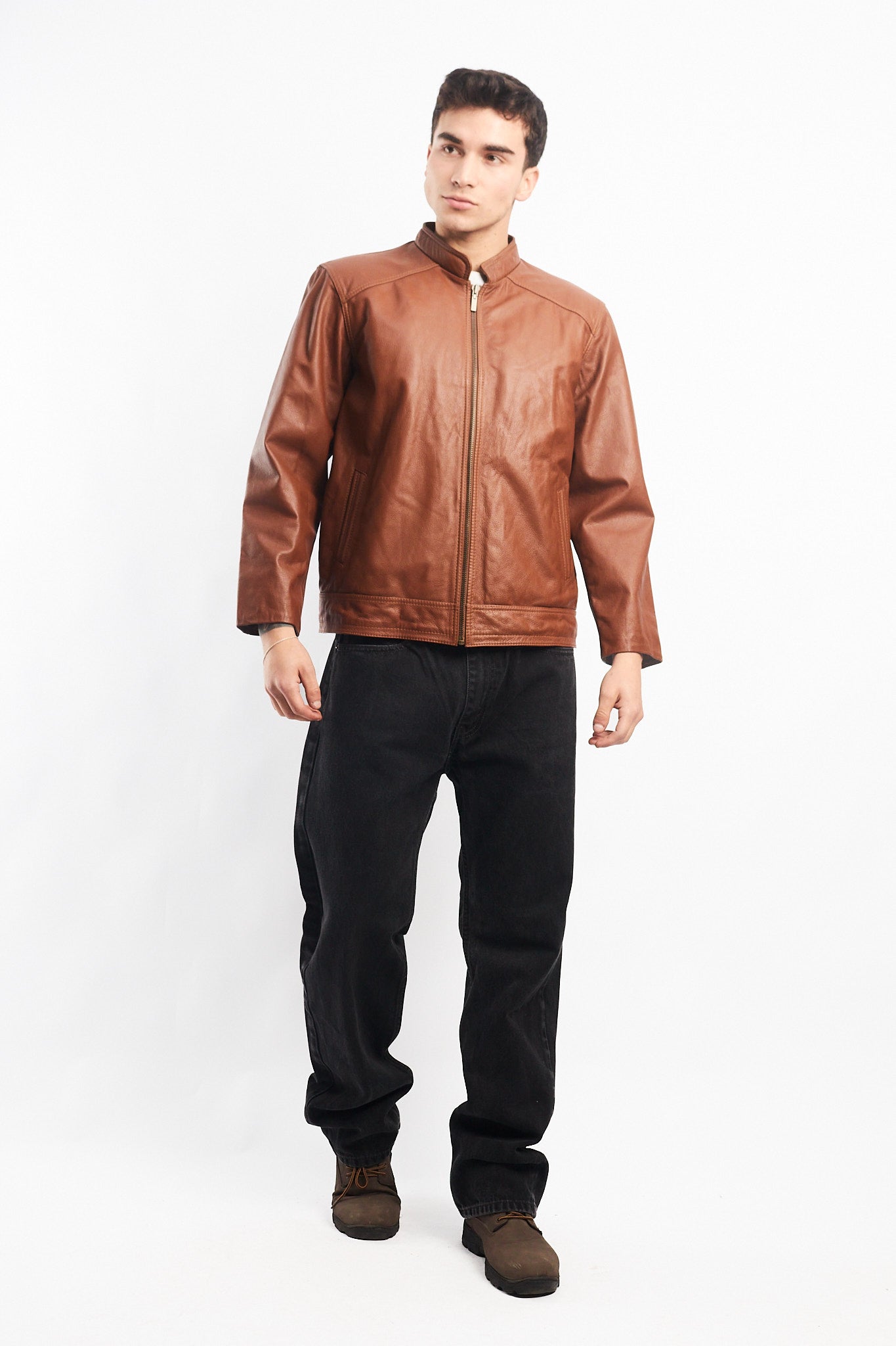 Genuine Leather Caramel Bomber Jacket (M)