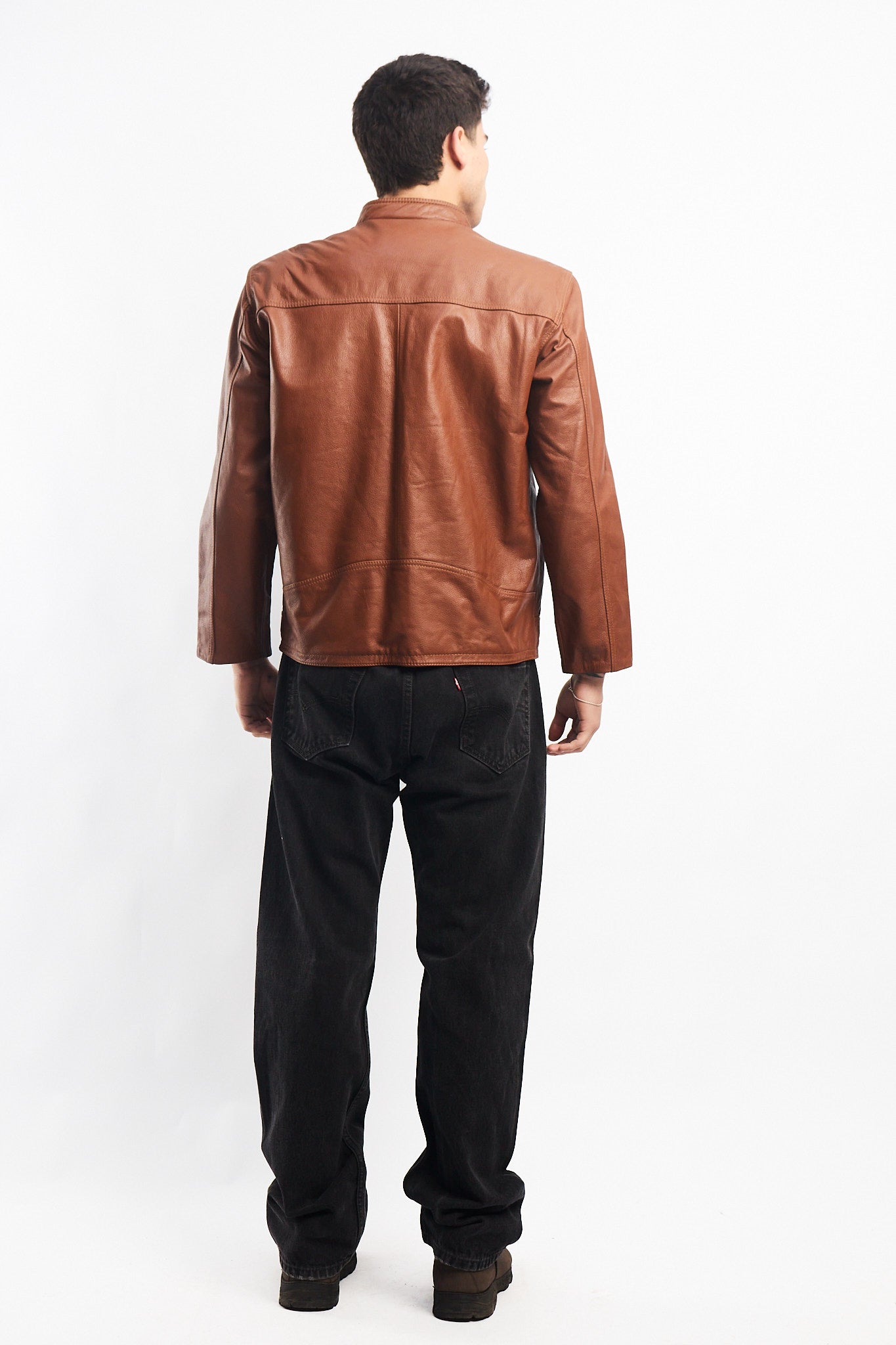Genuine Leather Caramel Bomber Jacket (M)