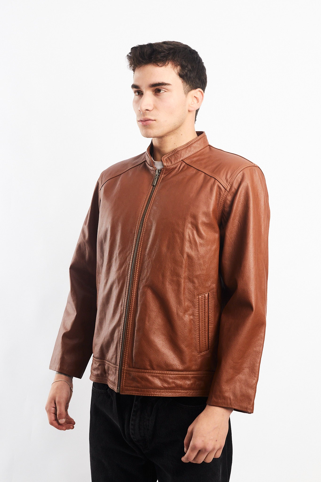 Genuine Leather Caramel Bomber Jacket (M)
