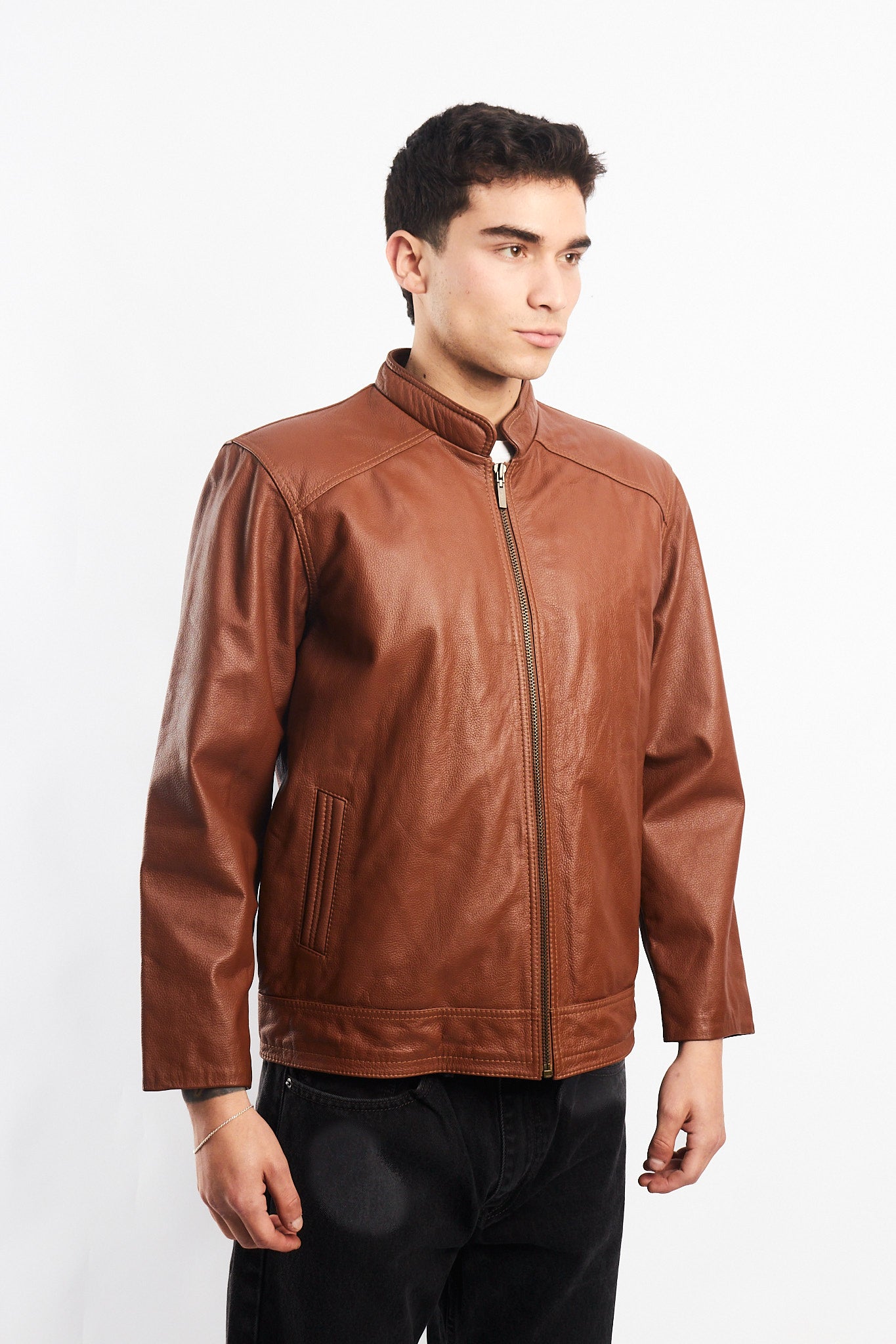 Genuine Leather Caramel Bomber Jacket (M)