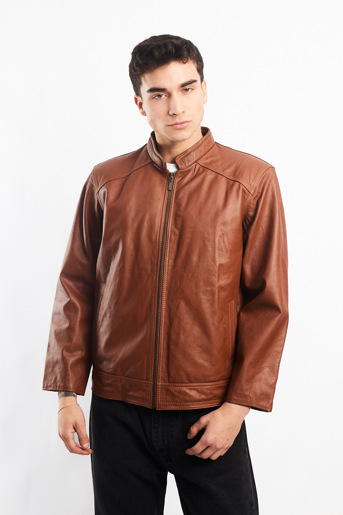 Genuine Leather Caramel Bomber Jacket (M)