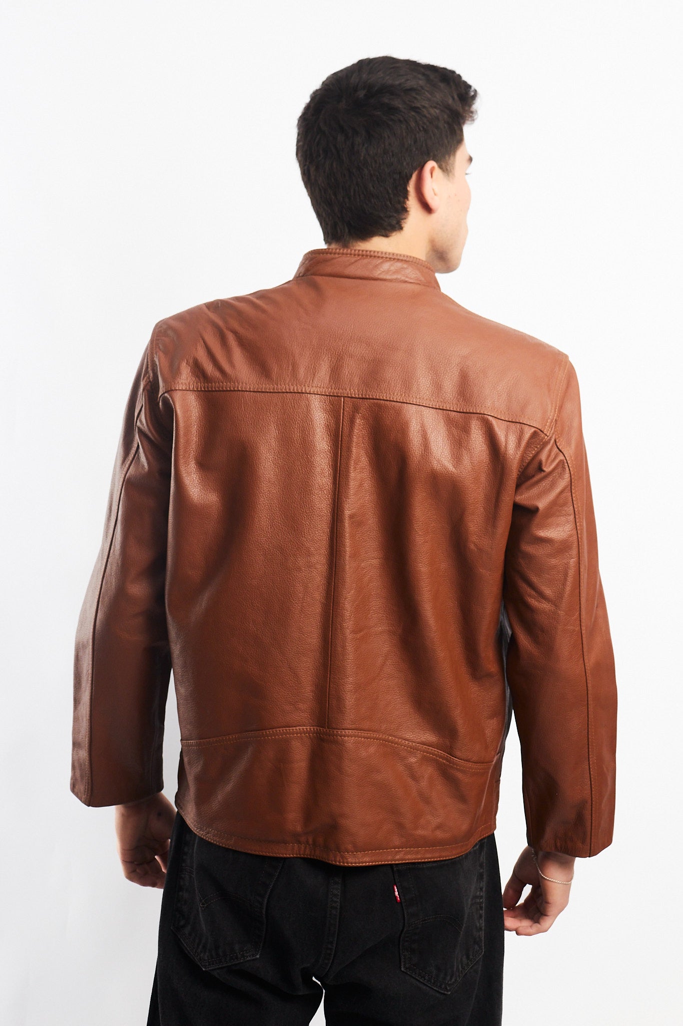 Genuine Leather Caramel Bomber Jacket (M)