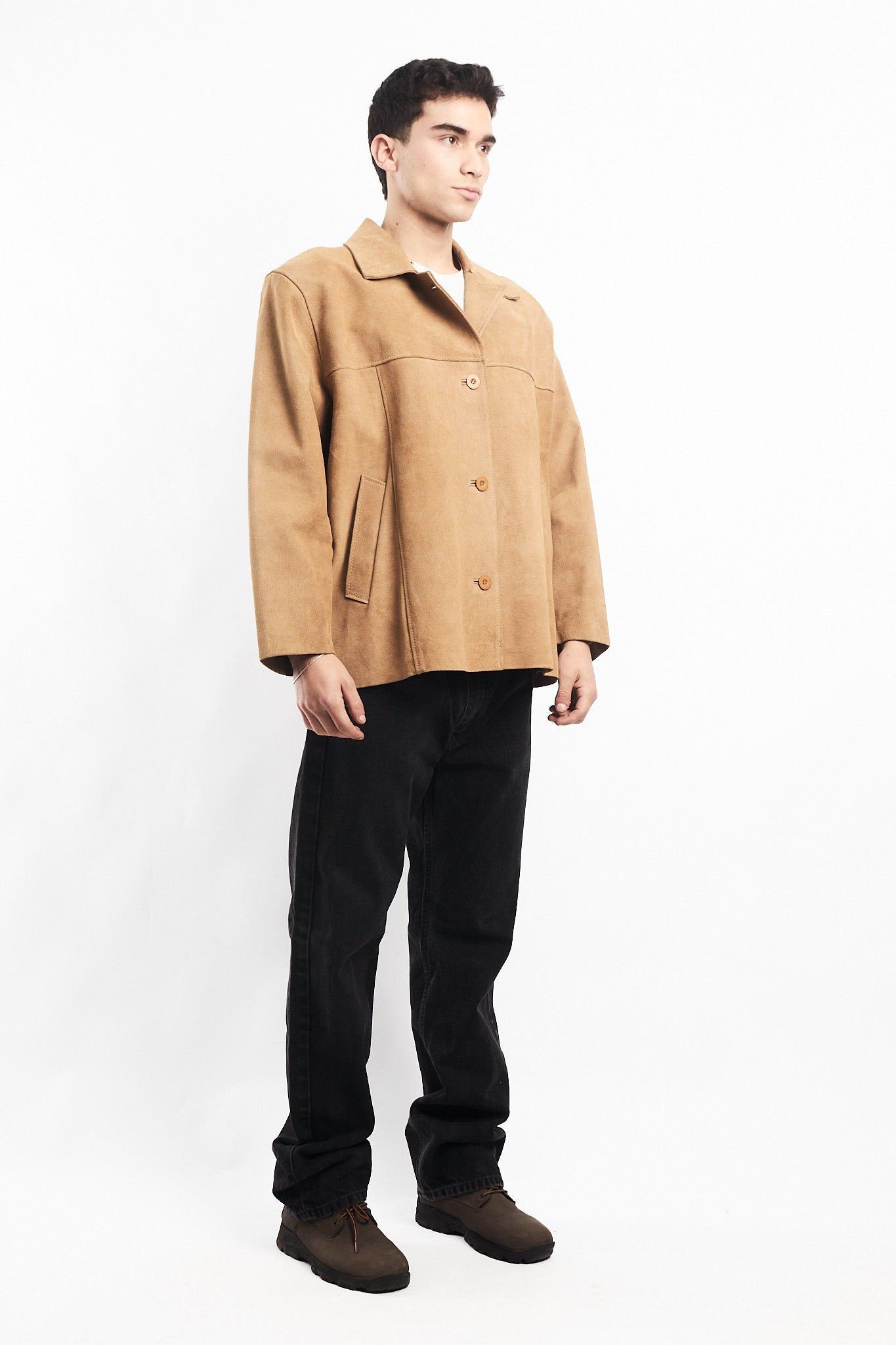 Beige Suede Leather Coat (M/L)