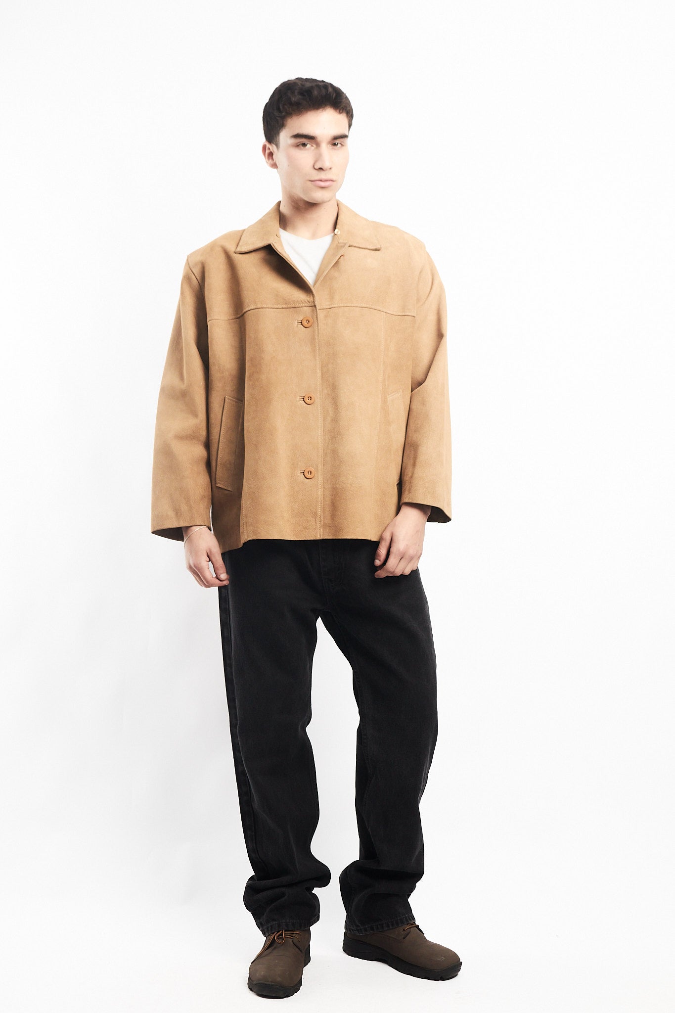 Beige Suede Leather Coat (M/L)