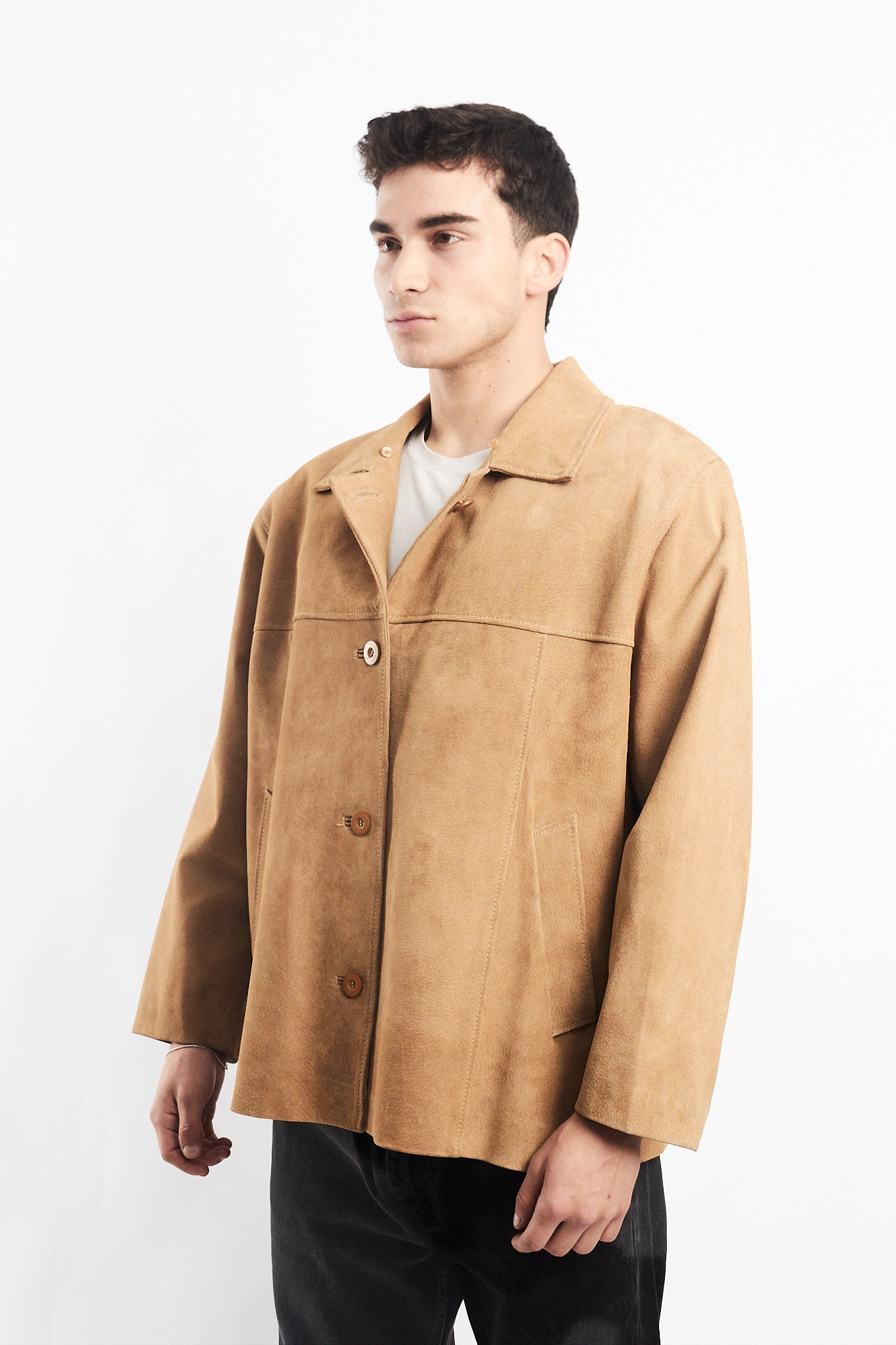 Beige Suede Leather Coat (M/L)