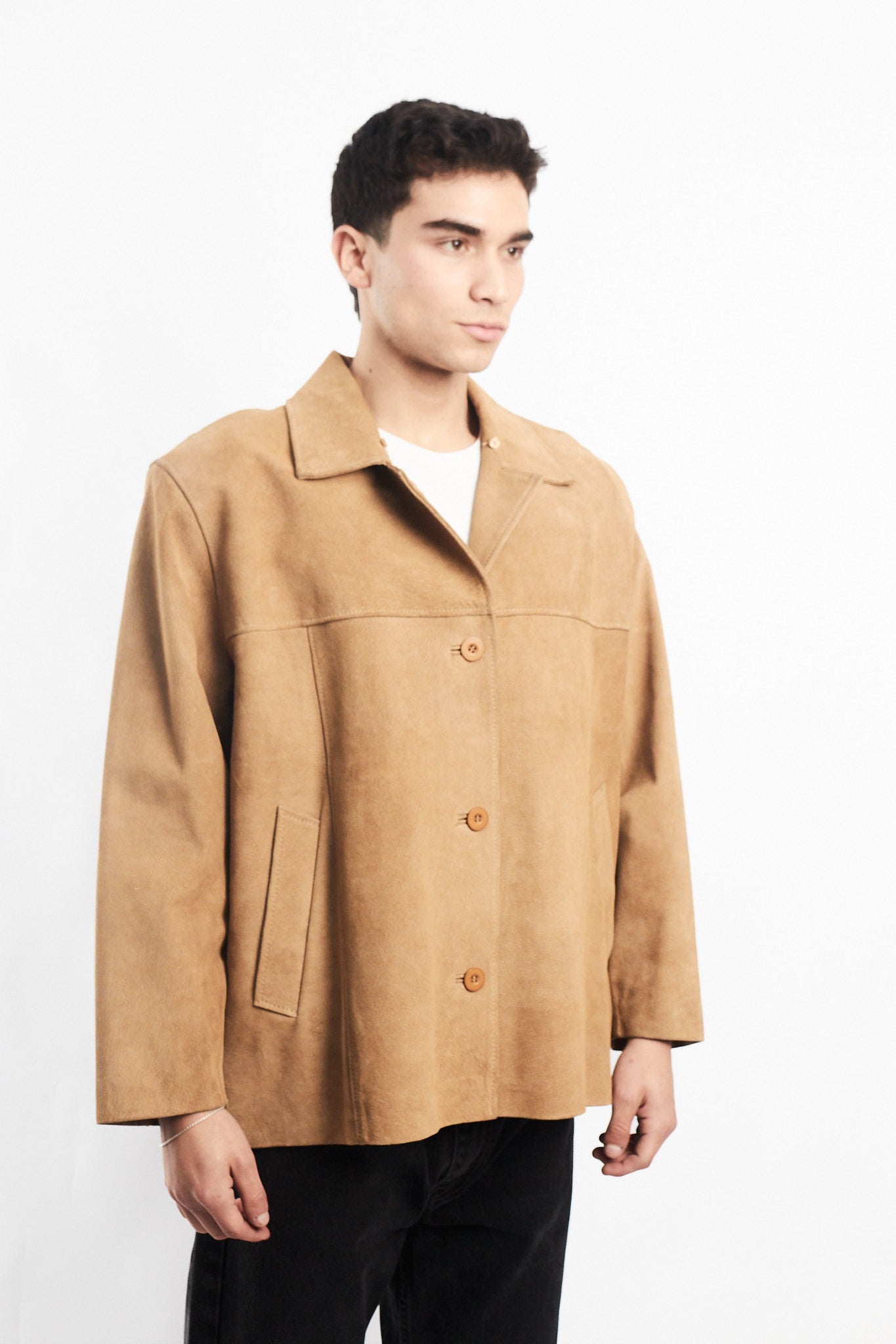 Beige Suede Leather Coat (M/L)