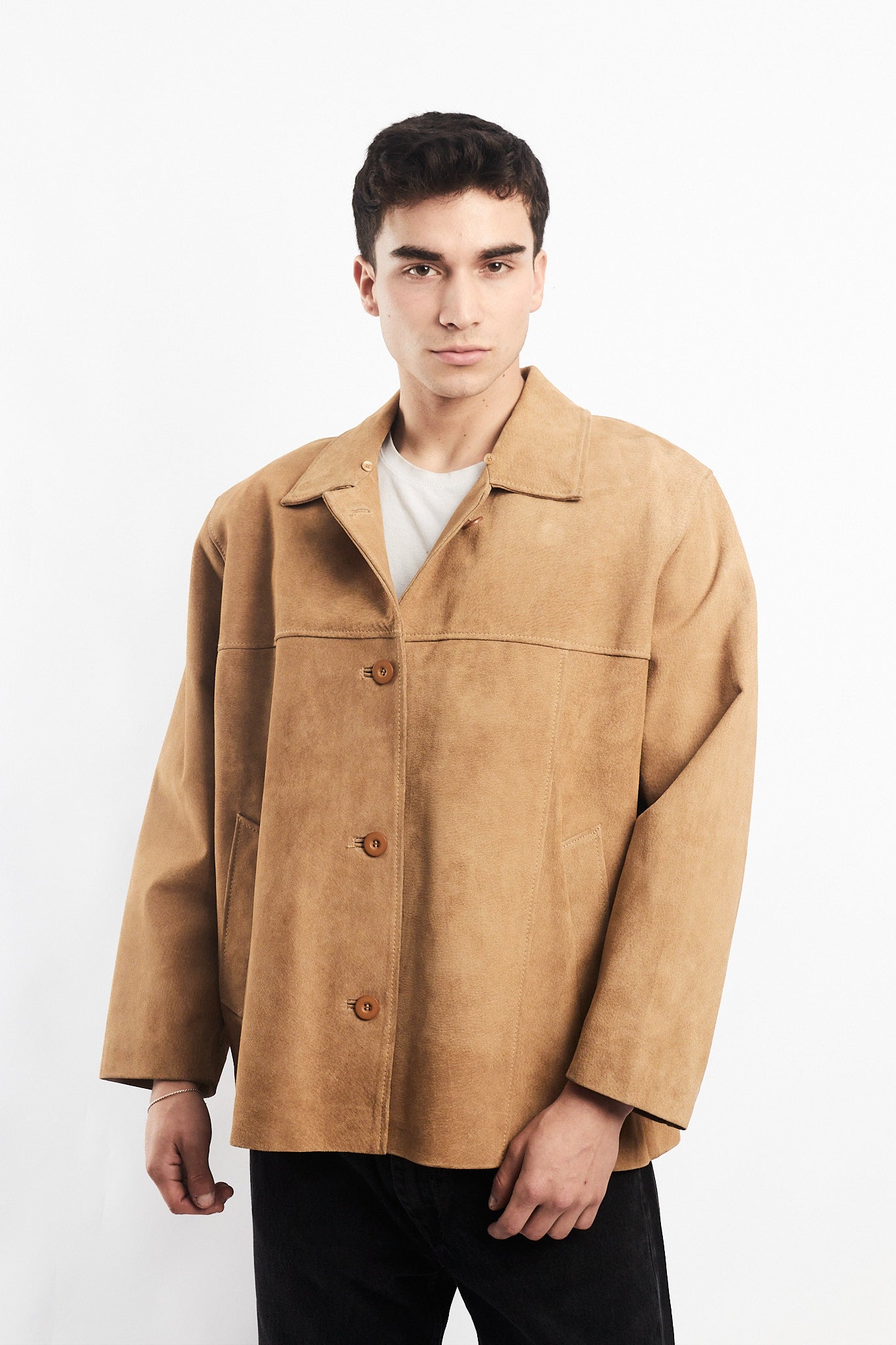 Beige Suede Leather Coat (M/L)