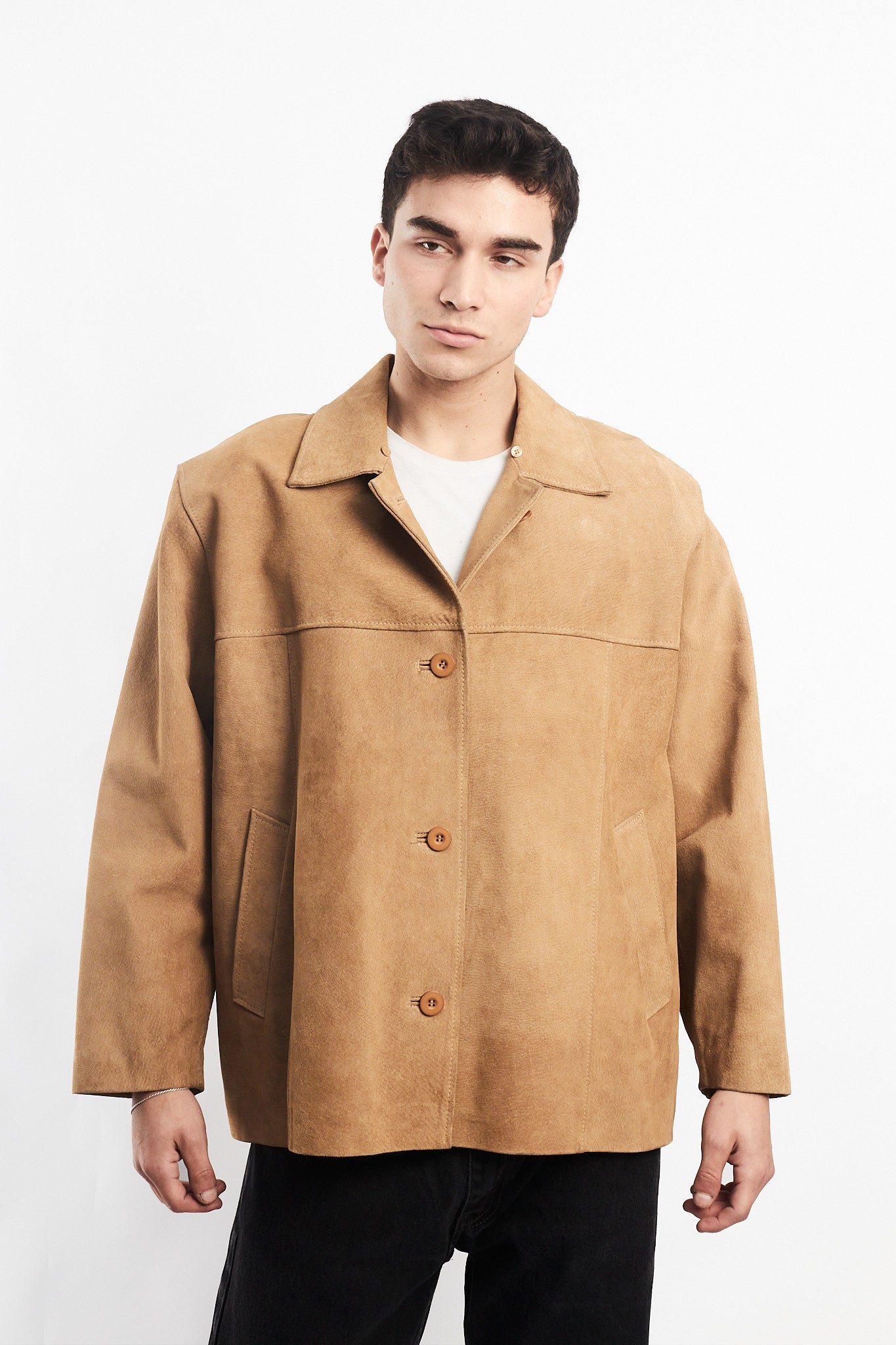 Beige Suede Leather Coat (M/L)