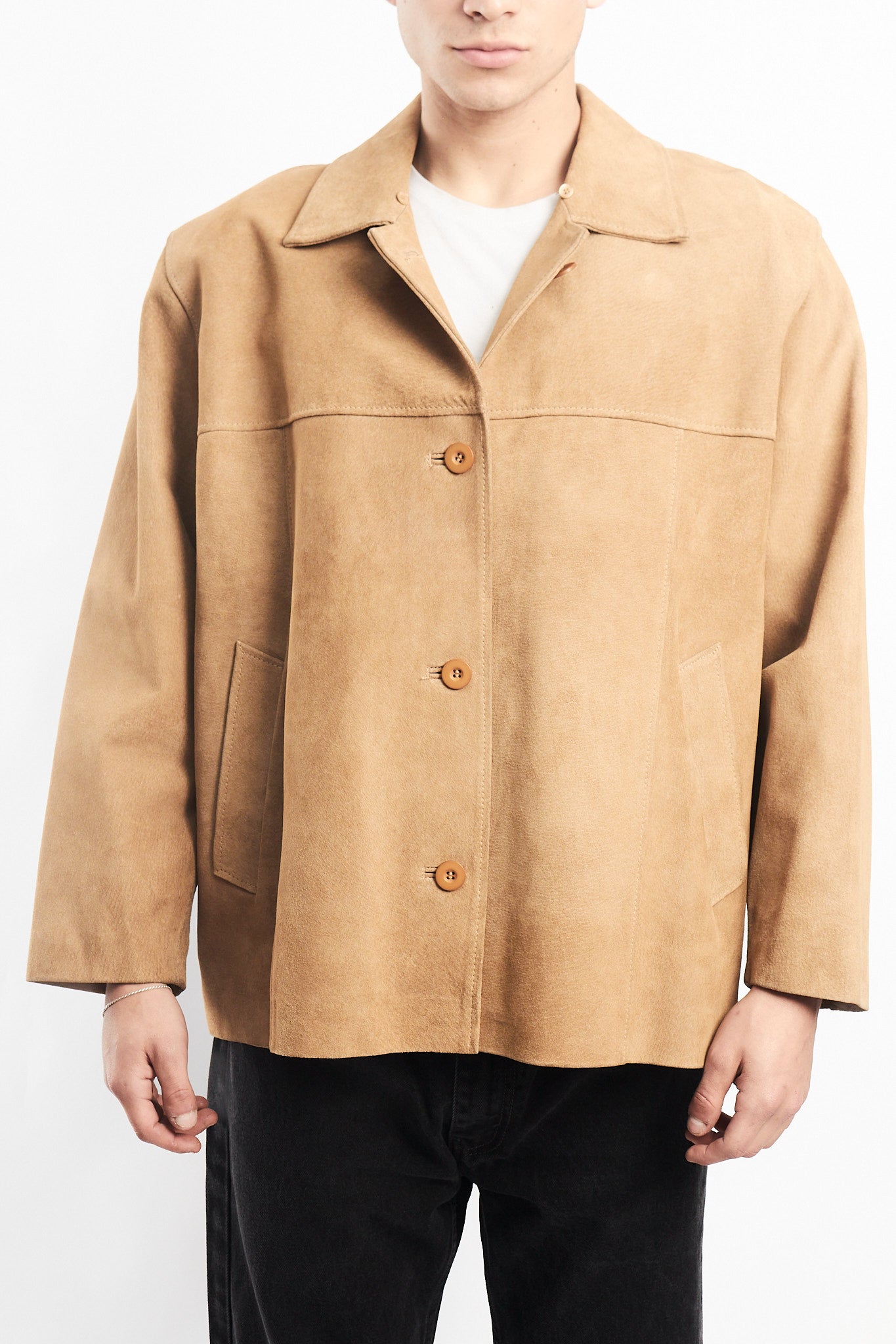 Beige Suede Leather Coat (M/L)