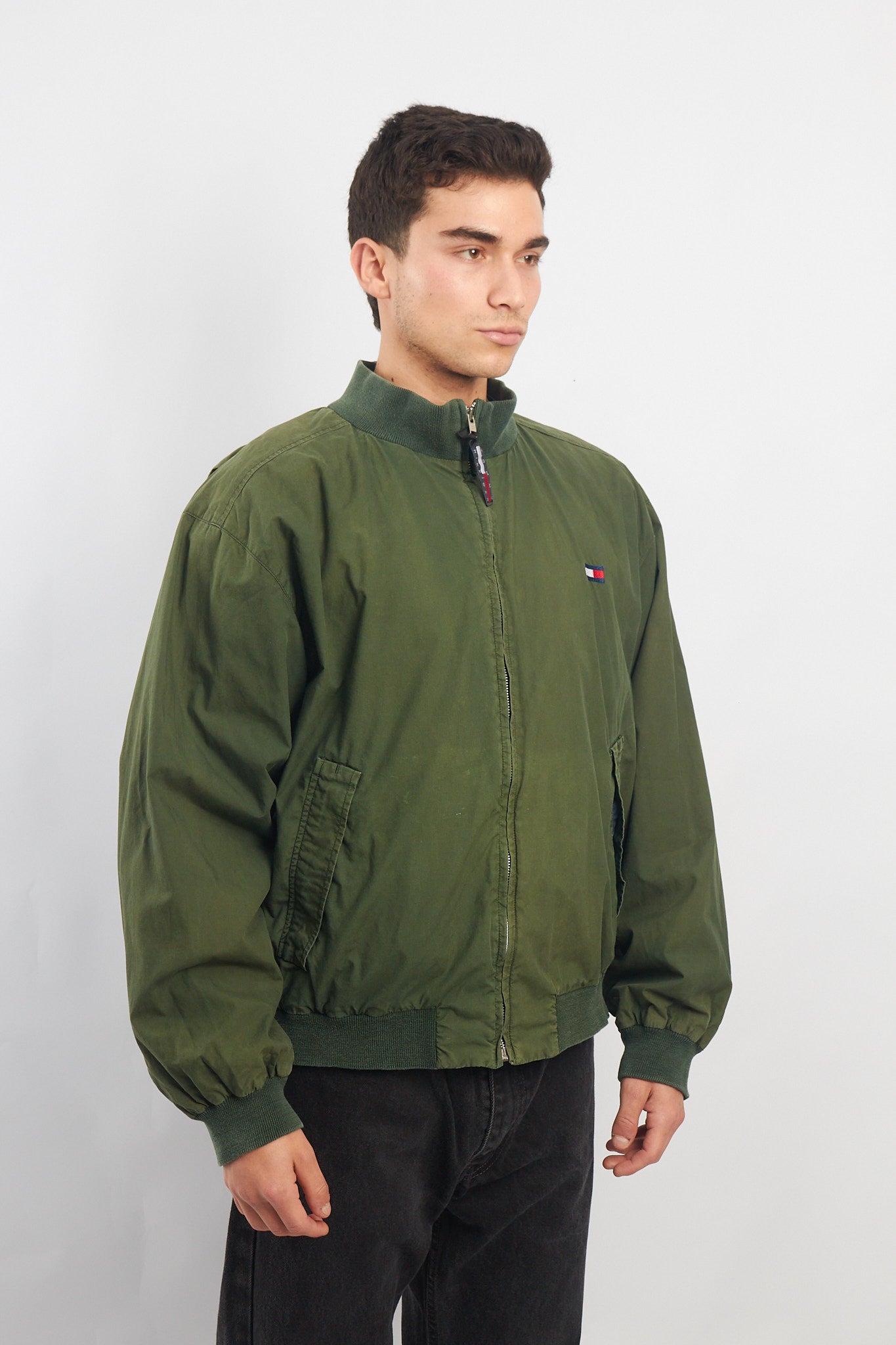 1990 Tommy Hilfiger Green Harrington Bomber Jacket (L/XL)