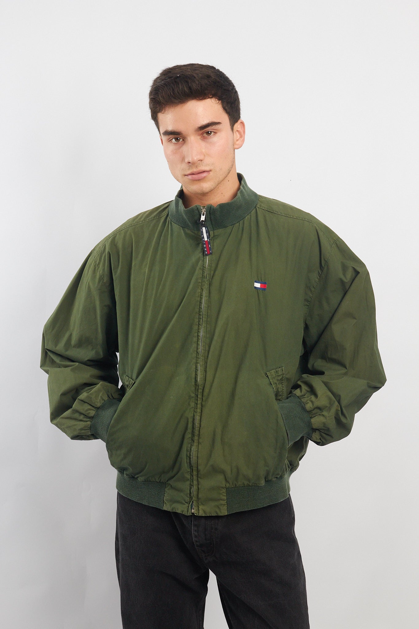1990 Tommy Hilfiger Green Harrington Bomber Jacket (L/XL)