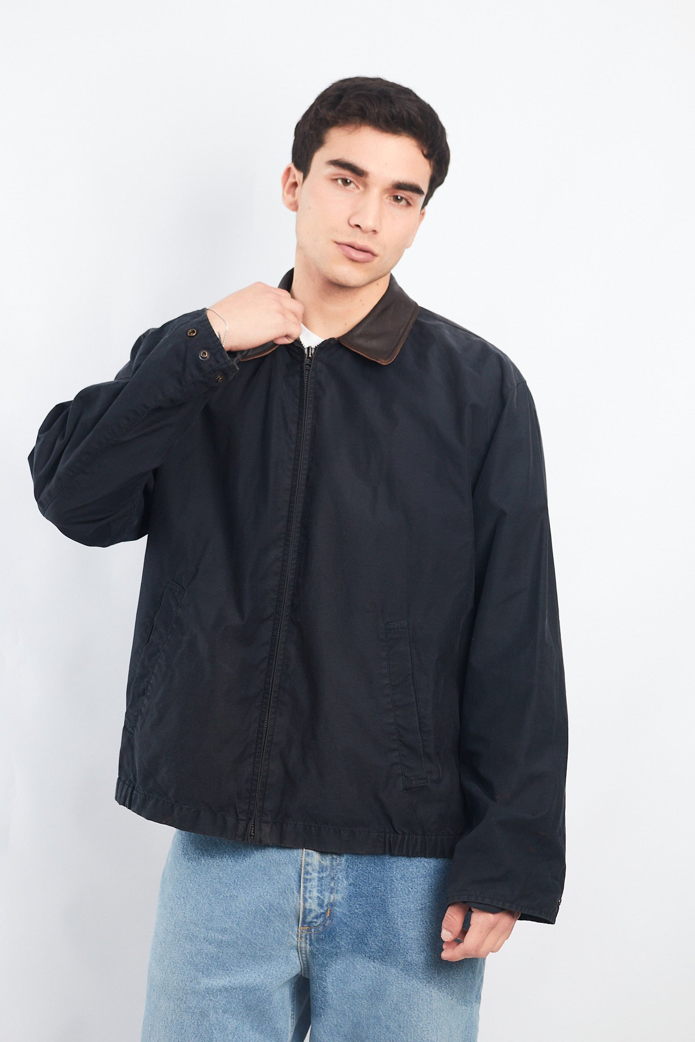 2000 Nautica Leather Collar Harrington Jacket (L)