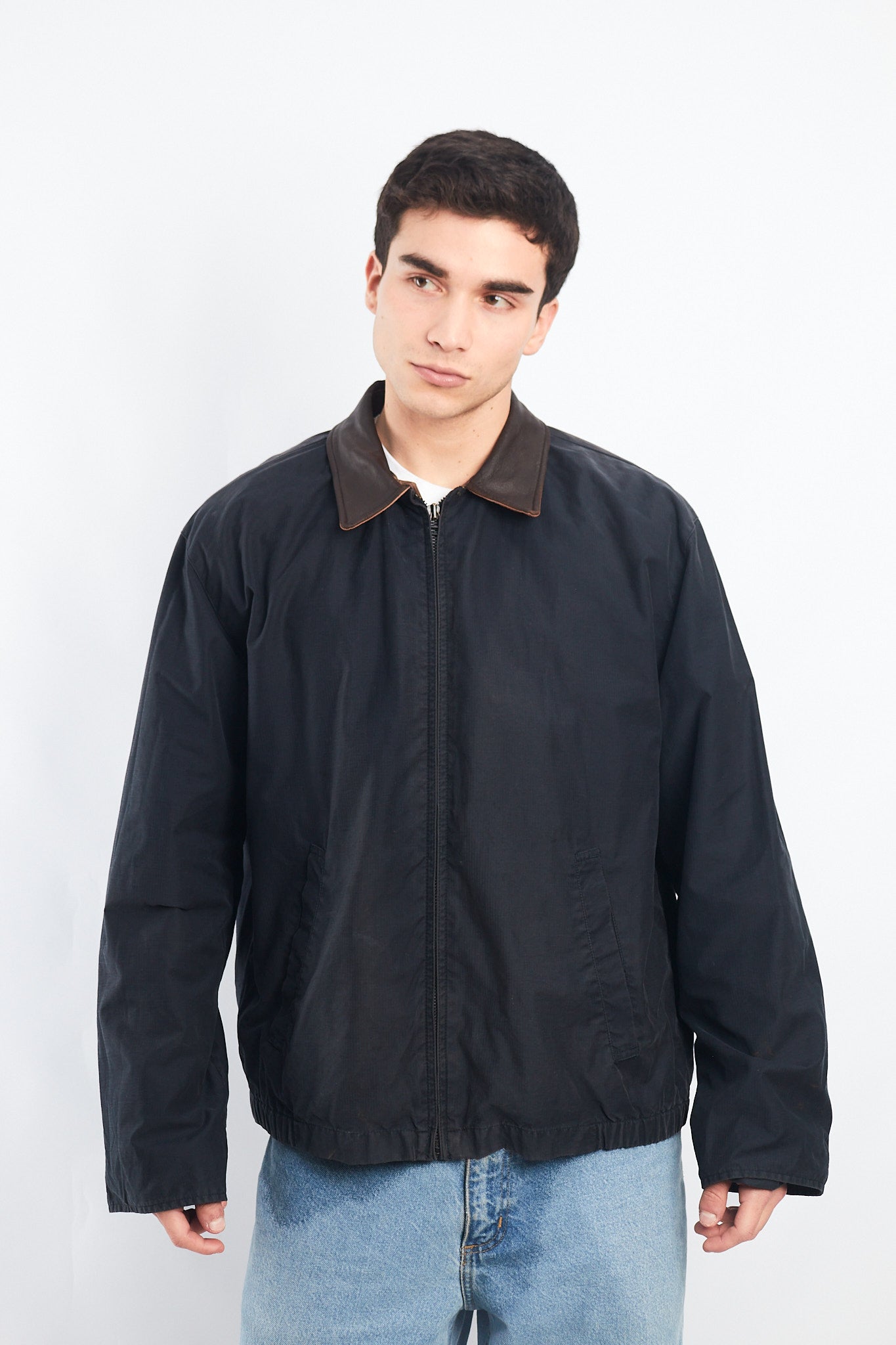 2000 Nautica Leather Collar Harrington Jacket (L)