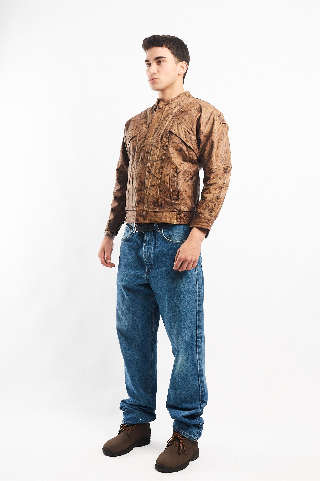 Vintage Camo Leather Bomber Jacket (S/M)