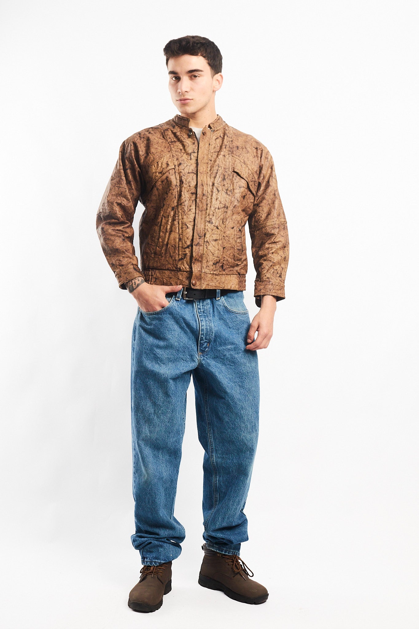 Vintage Camo Leather Bomber Jacket (S/M)