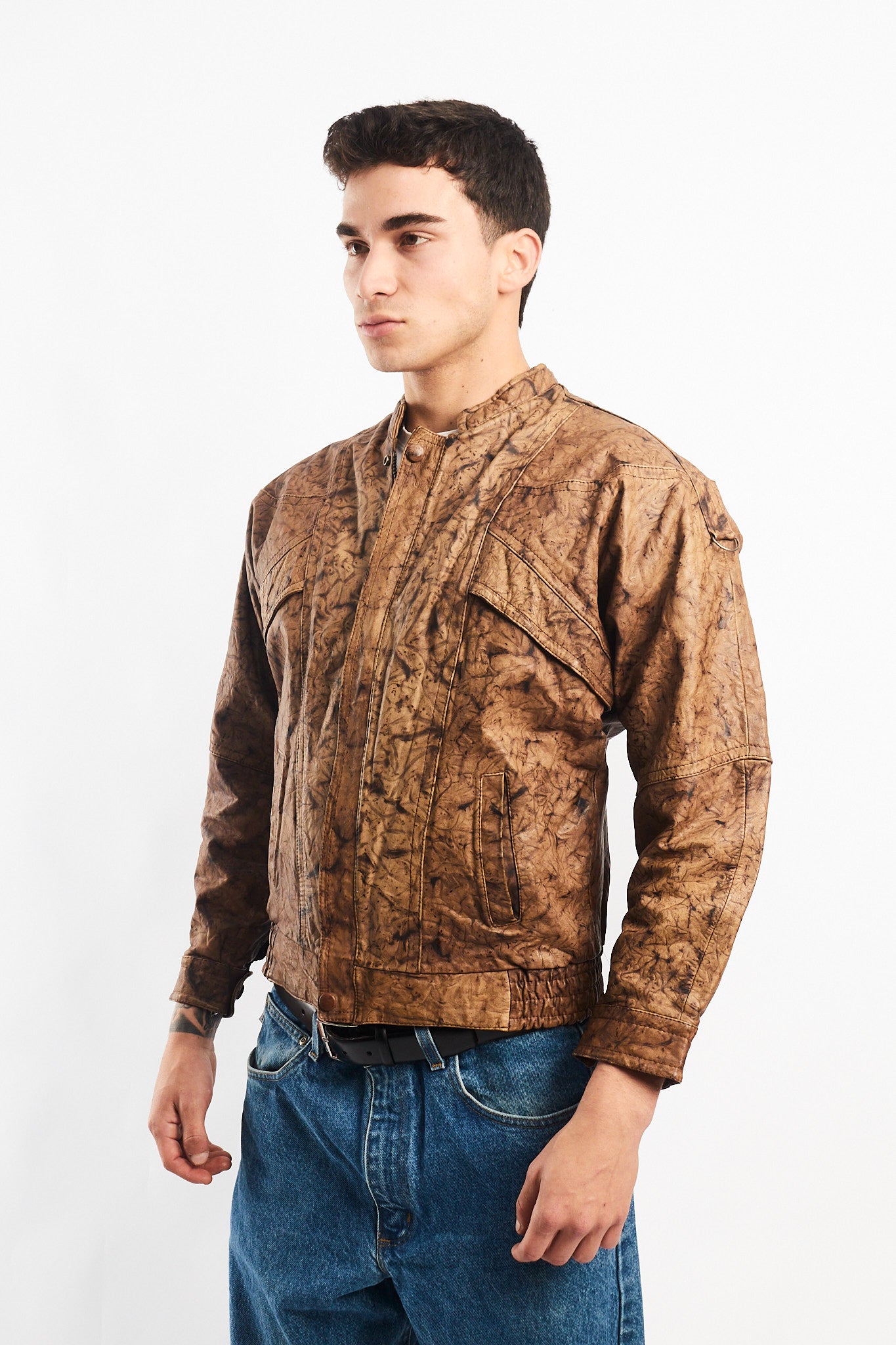 Vintage Camo Leather Bomber Jacket (S/M)