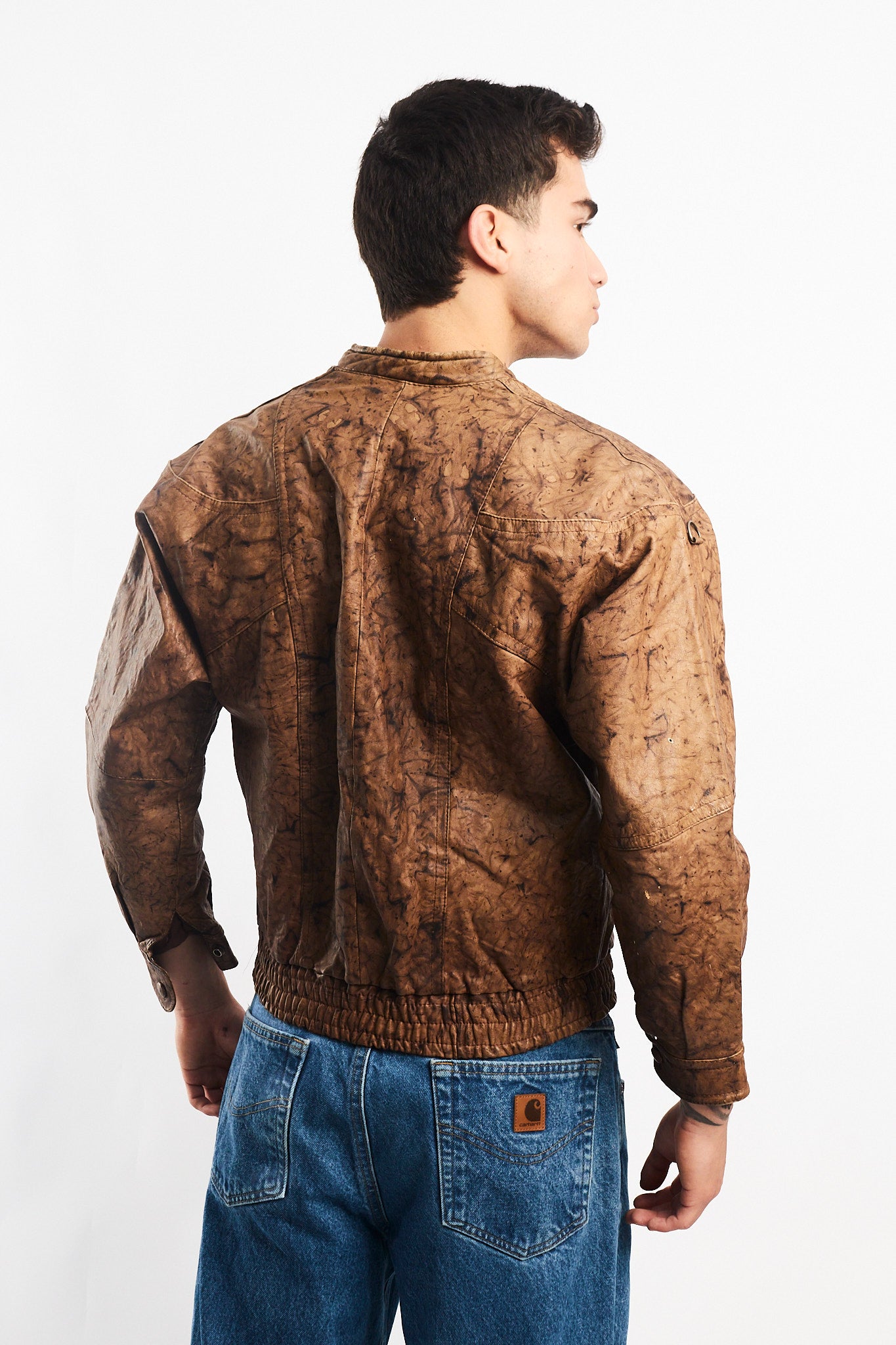 Vintage Camo Leather Bomber Jacket (S/M)