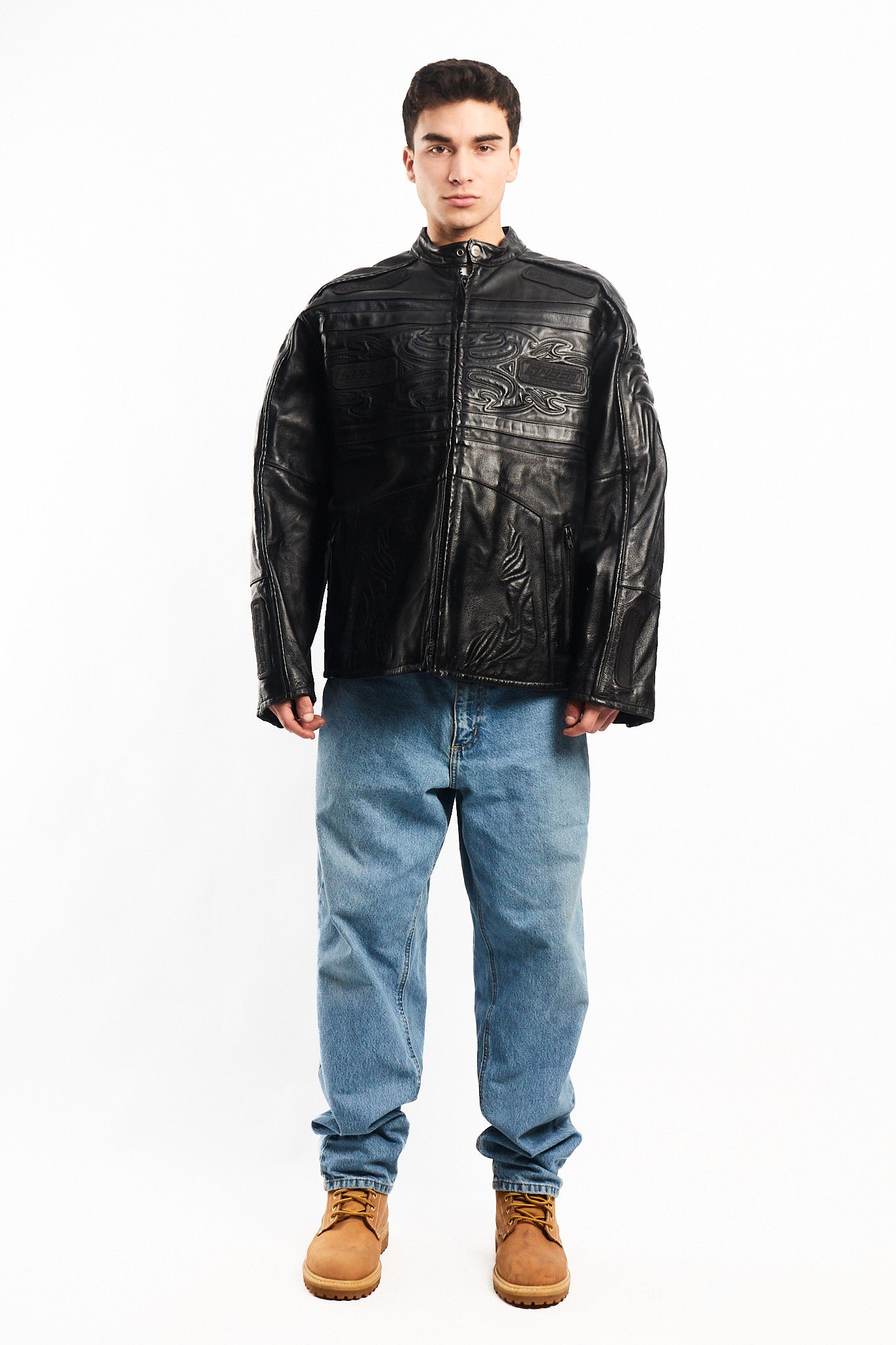 Vintage Max USA Flame Motocross Leather Jacket (L/XL)