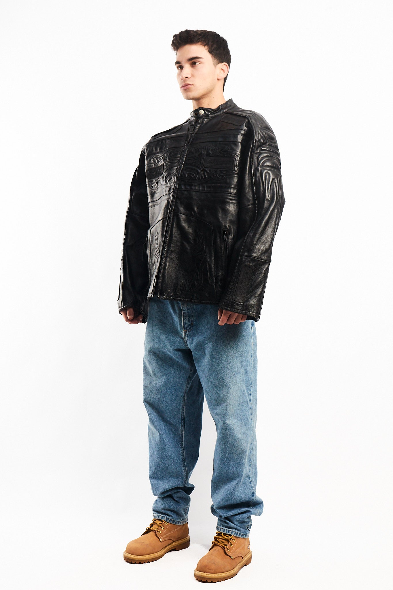 Vintage Max USA Flame Motocross Leather Jacket (L/XL)