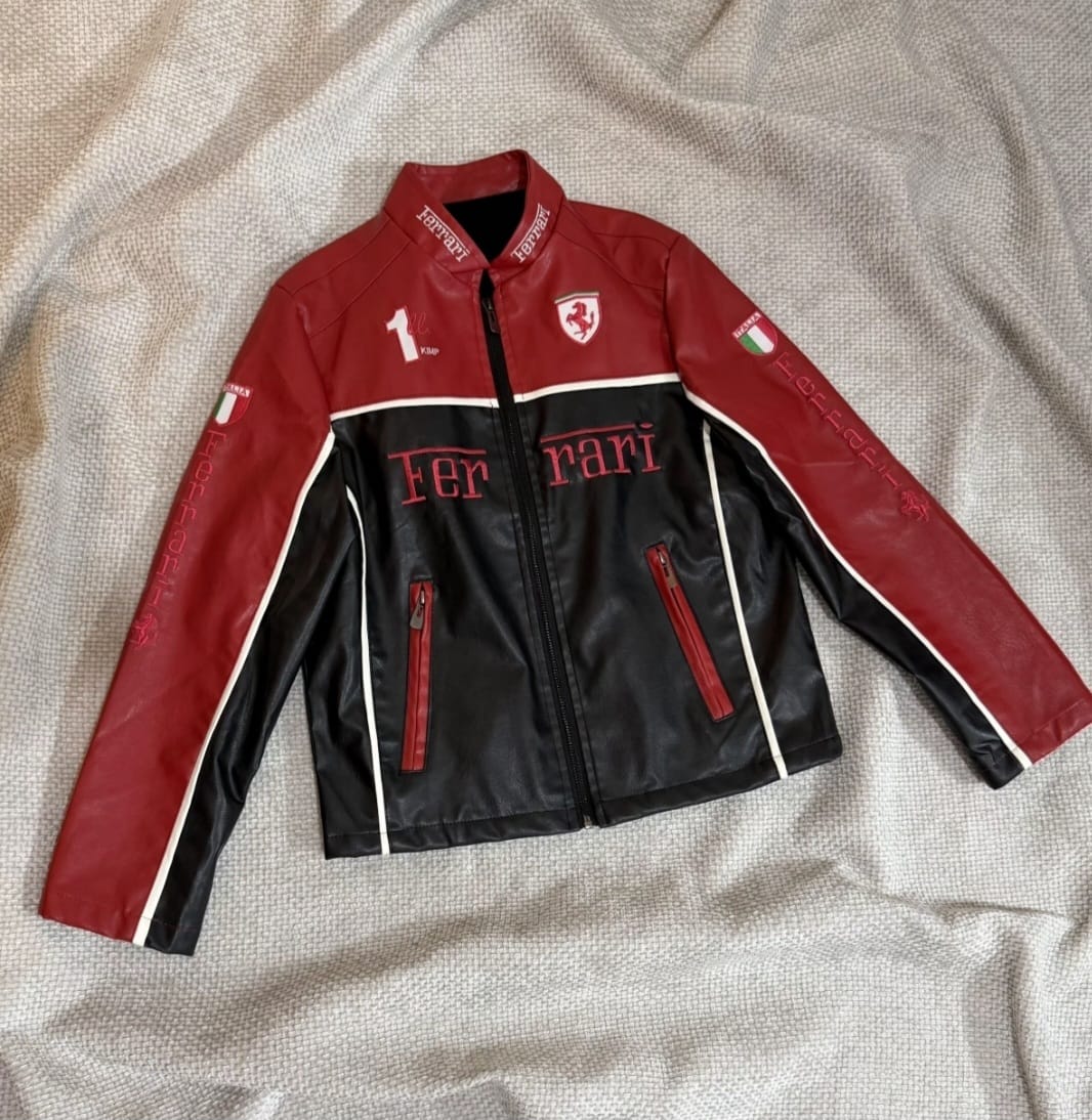 Ferrari Black, Red and White Vegan Leather Jacket