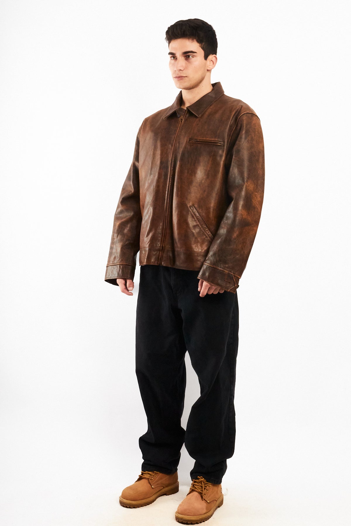 2000 Vintage Polo Ralph Lauren Distressed Leather Harrington (L/XL)