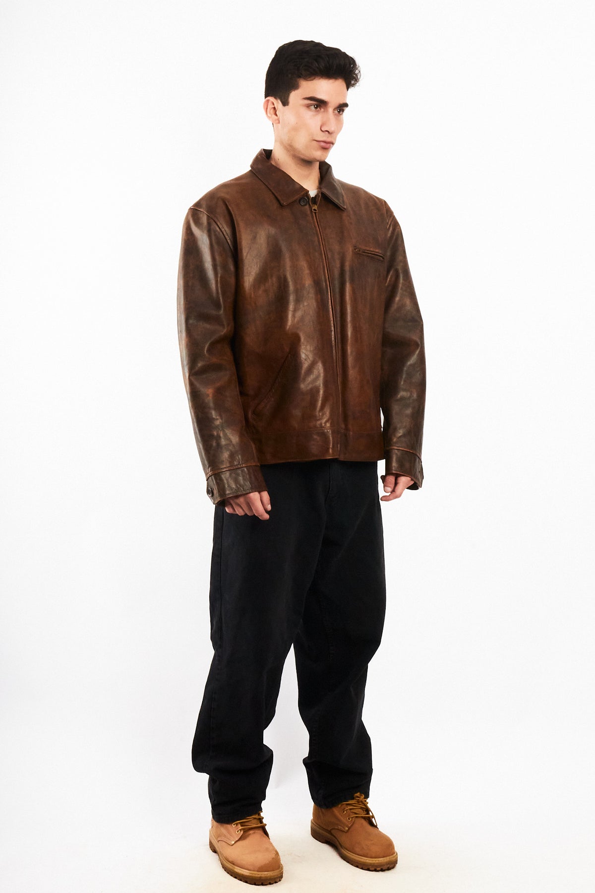 2000 Vintage Polo Ralph Lauren Distressed Leather Harrington (L/XL)