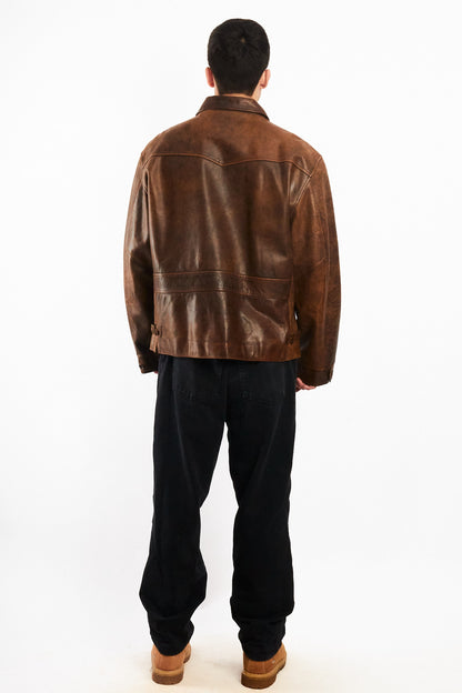 2000 Vintage Polo Ralph Lauren Distressed Leather Harrington (L/XL)