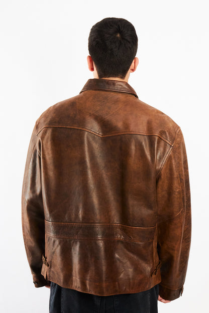 2000 Vintage Polo Ralph Lauren Distressed Leather Harrington (L/XL)