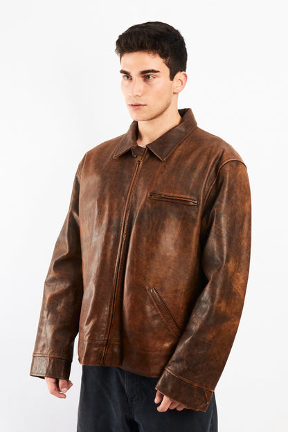 2000 Vintage Polo Ralph Lauren Distressed Leather Harrington (L/XL)