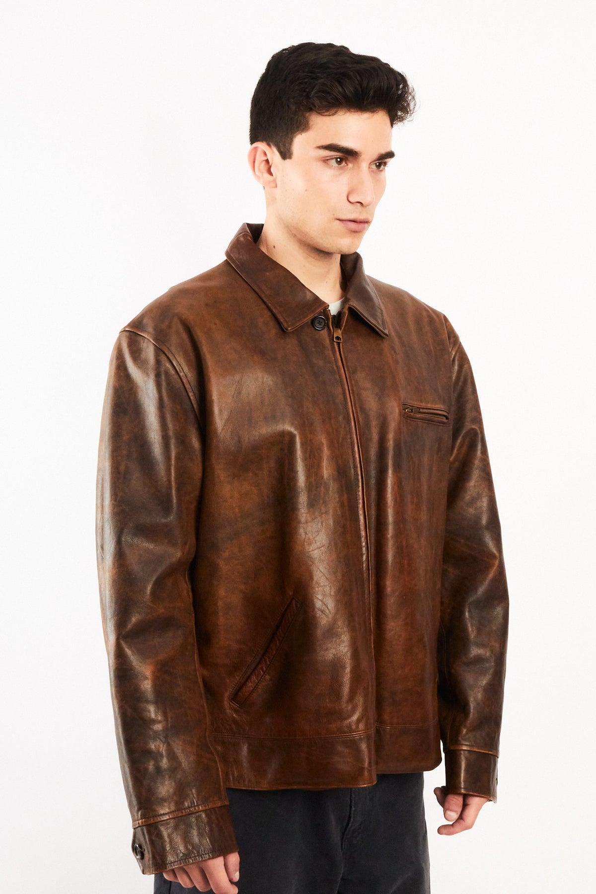 2000 Vintage Polo Ralph Lauren Distressed Leather Harrington (L/XL)