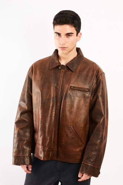 2000 Vintage Polo Ralph Lauren Distressed Leather Harrington (L/XL)