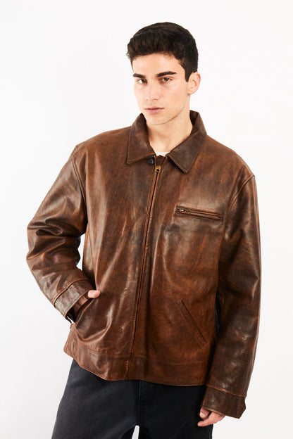 2000 Vintage Polo Ralph Lauren Distressed Leather Harrington (L/XL)