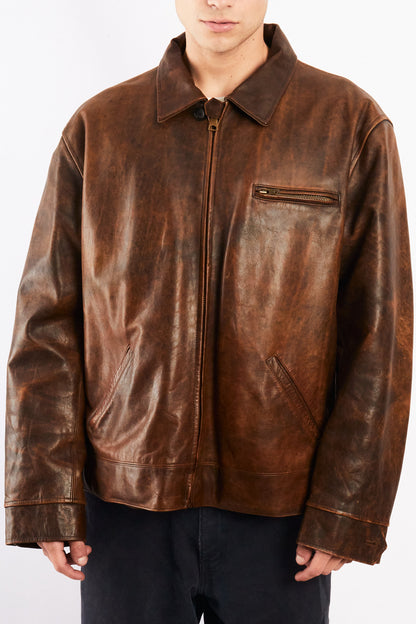 2000 Vintage Polo Ralph Lauren Distressed Leather Harrington (L/XL)