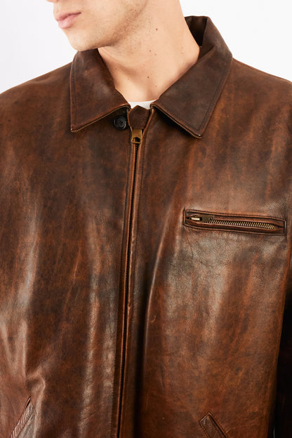 2000 Vintage Polo Ralph Lauren Distressed Leather Harrington (L/XL)