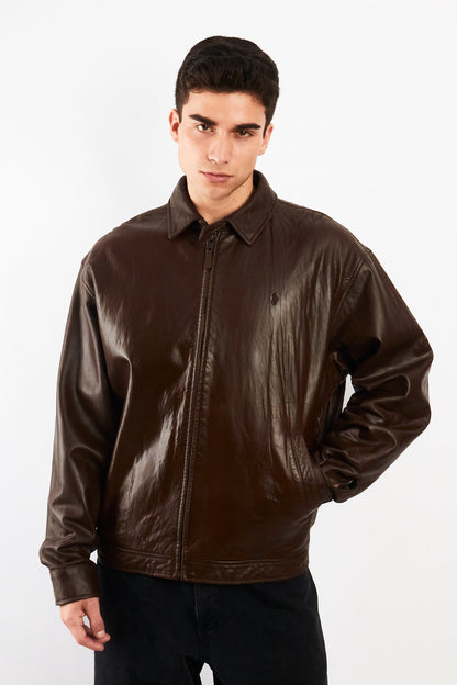 2000 Vintage Polo Ralph Lauren Brown Leather Harrington (M/L)