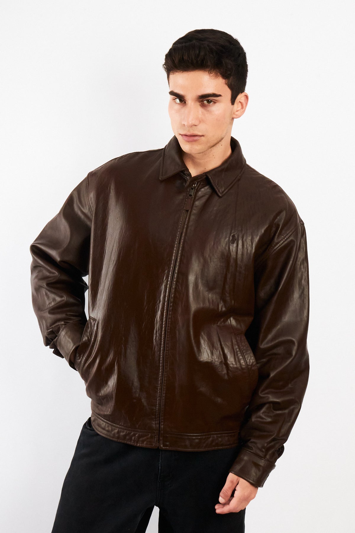 2000 Vintage Polo Ralph Lauren Brown Leather Harrington (M/L)