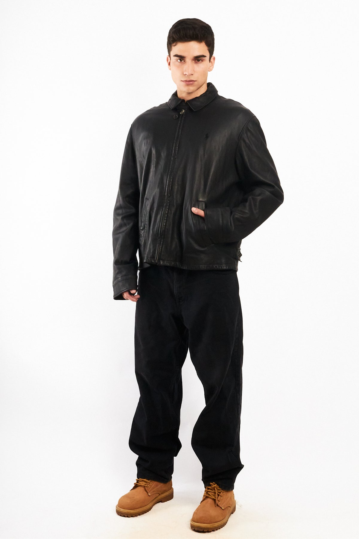 2010 Polo Ralph Lauren Black Leather Harrington  (L/XL)