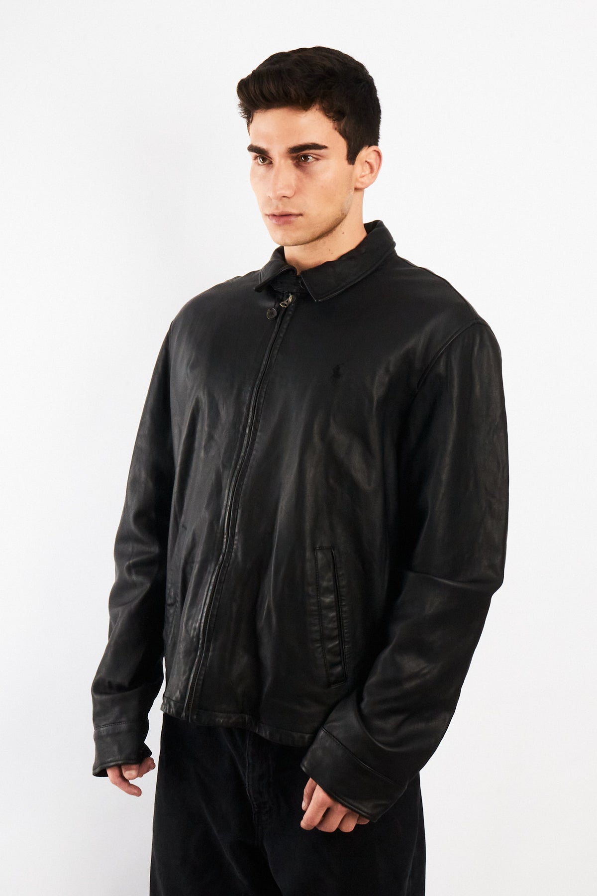 2010 Polo Ralph Lauren Black Leather Harrington  (L/XL)