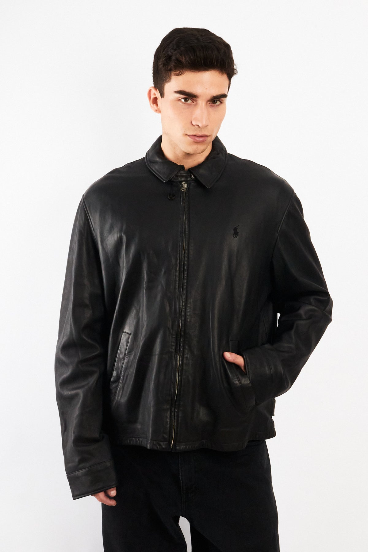 2010 Polo Ralph Lauren Black Leather Harrington  (L/XL)