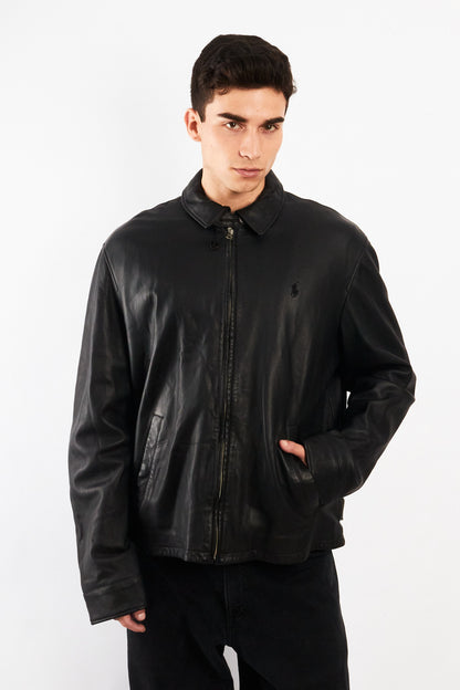 2010 Polo Ralph Lauren Black Leather Harrington  (L/XL)