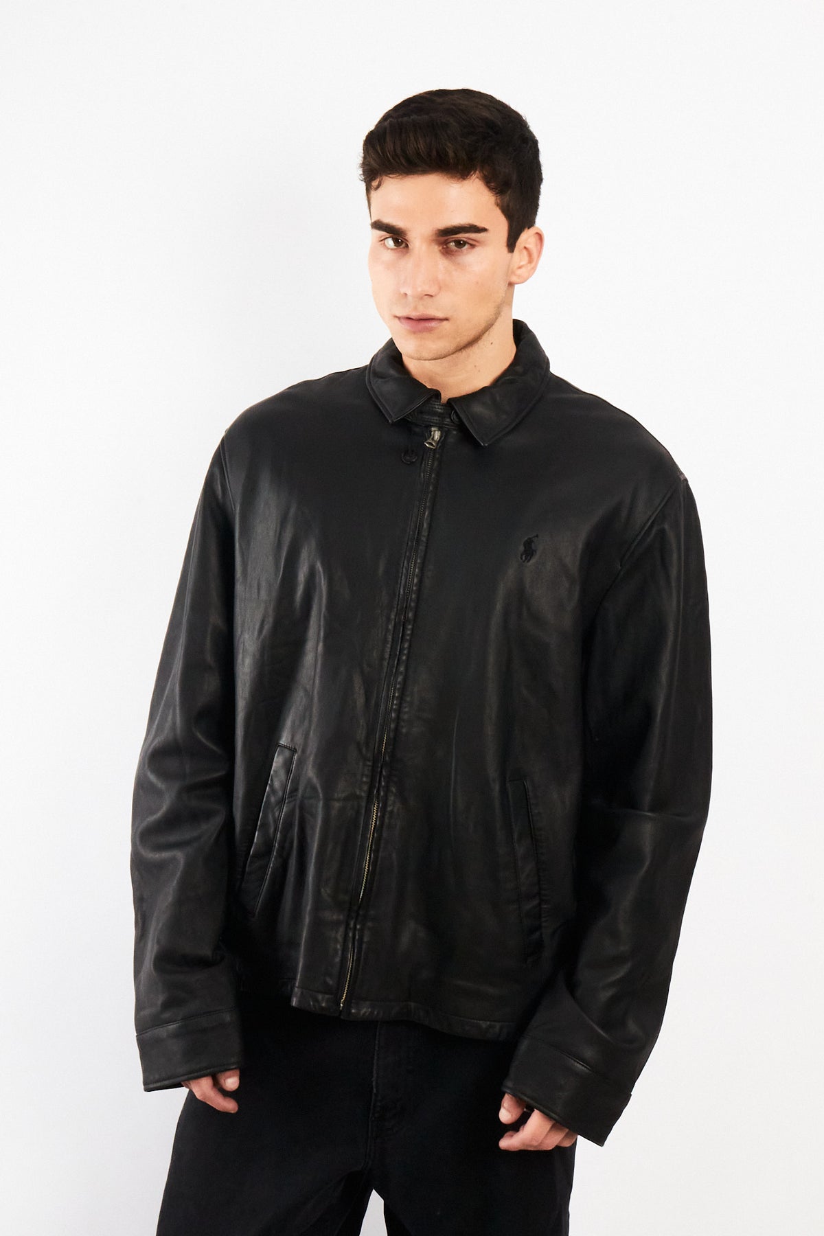 2010 Polo Ralph Lauren Black Leather Harrington  (L/XL)