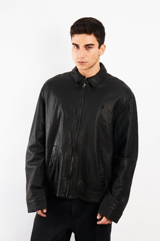 2010 Polo Ralph Lauren Black Leather Harrington  (L/XL)