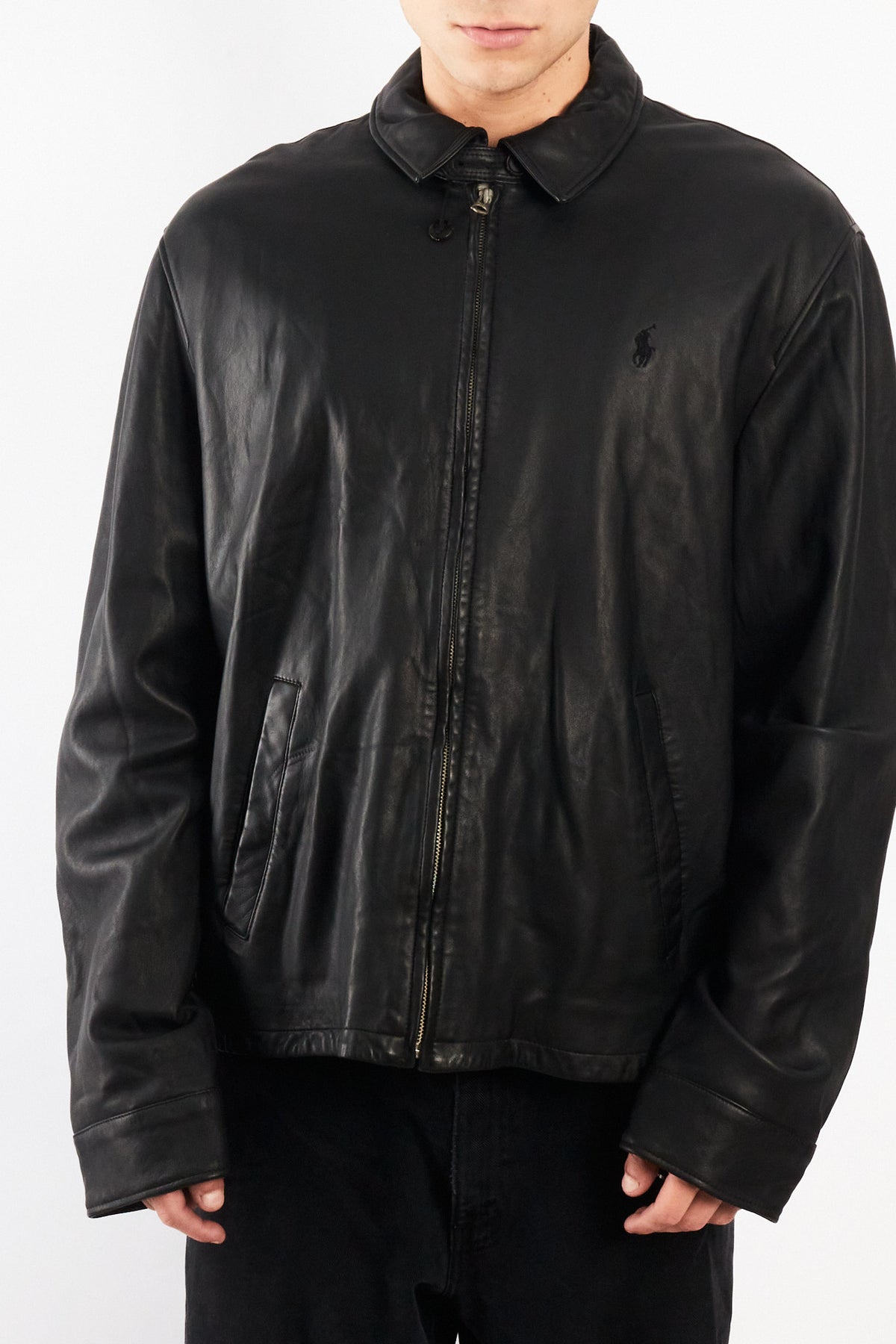 2010 Polo Ralph Lauren Black Leather Harrington  (L/XL)