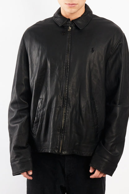 2010 Polo Ralph Lauren Black Leather Harrington  (L/XL)