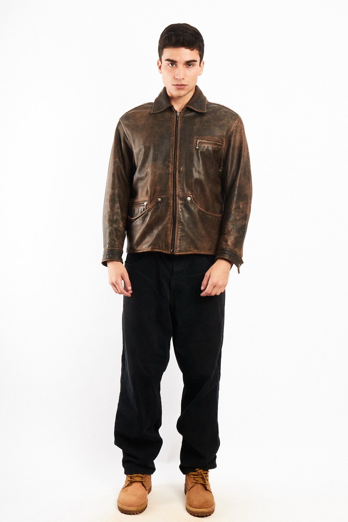 1990 Vintage Winlit Distressed Leather Utility Jacket (M)