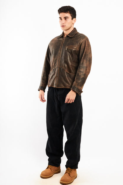 1990 Vintage Winlit Distressed Leather Utility Jacket (M)
