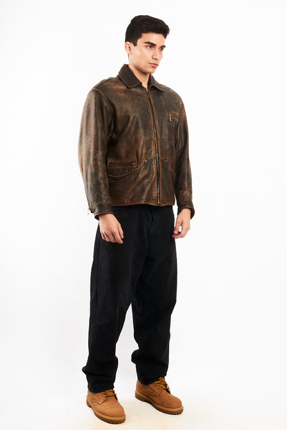 1990 Vintage Winlit Distressed Leather Utility Jacket (M)