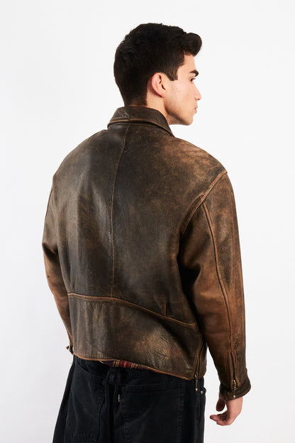 1990 Vintage Winlit Distressed Leather Utility Jacket (M)